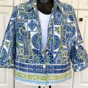 Coldwater Creek Sz 16 Floral Jacket/Blazer w/Embroidered Hem Area - 3/4 Sleeve